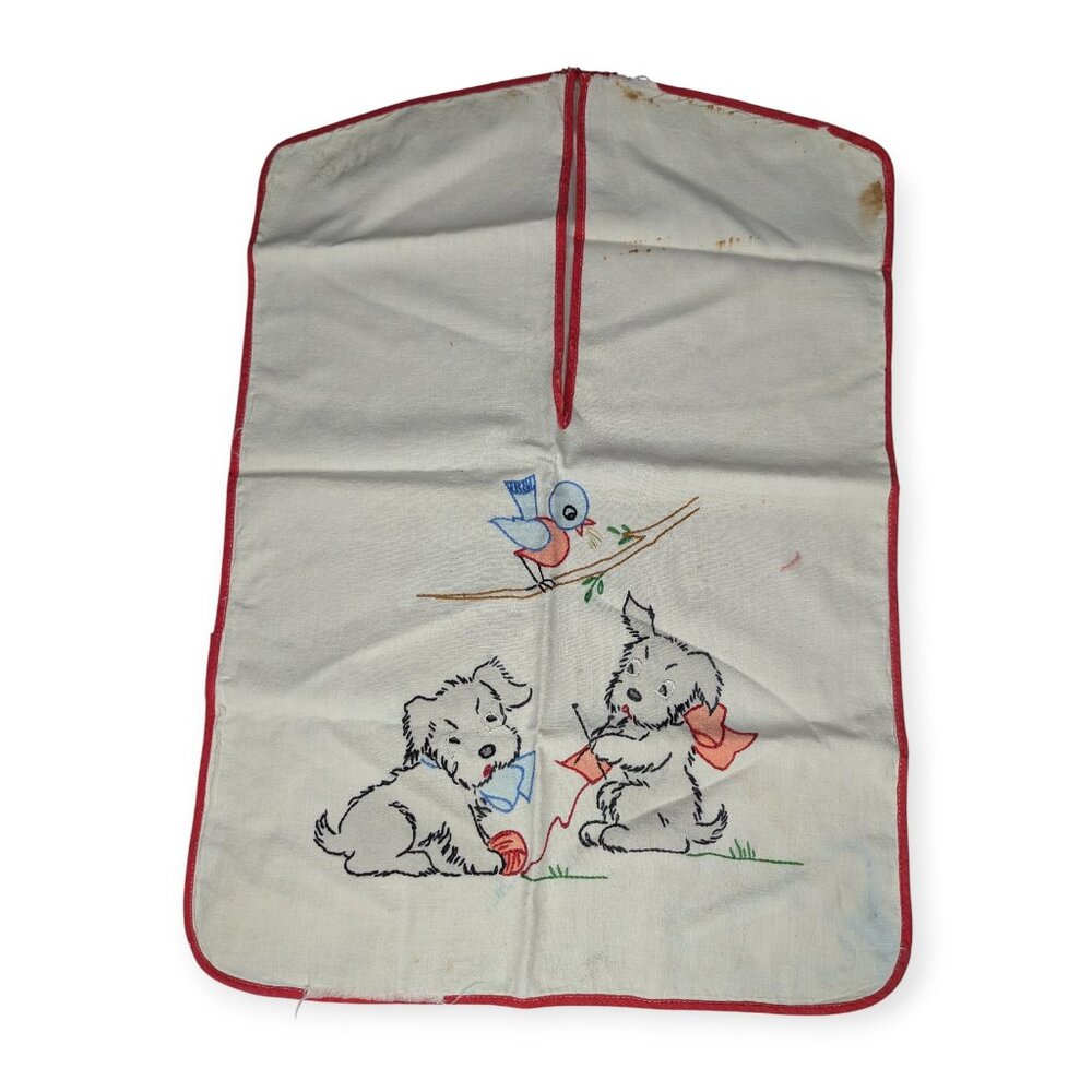 Vintage Puppy Dogs Embroidered Hanging Laundry Bag/Sack 21" x 15"
